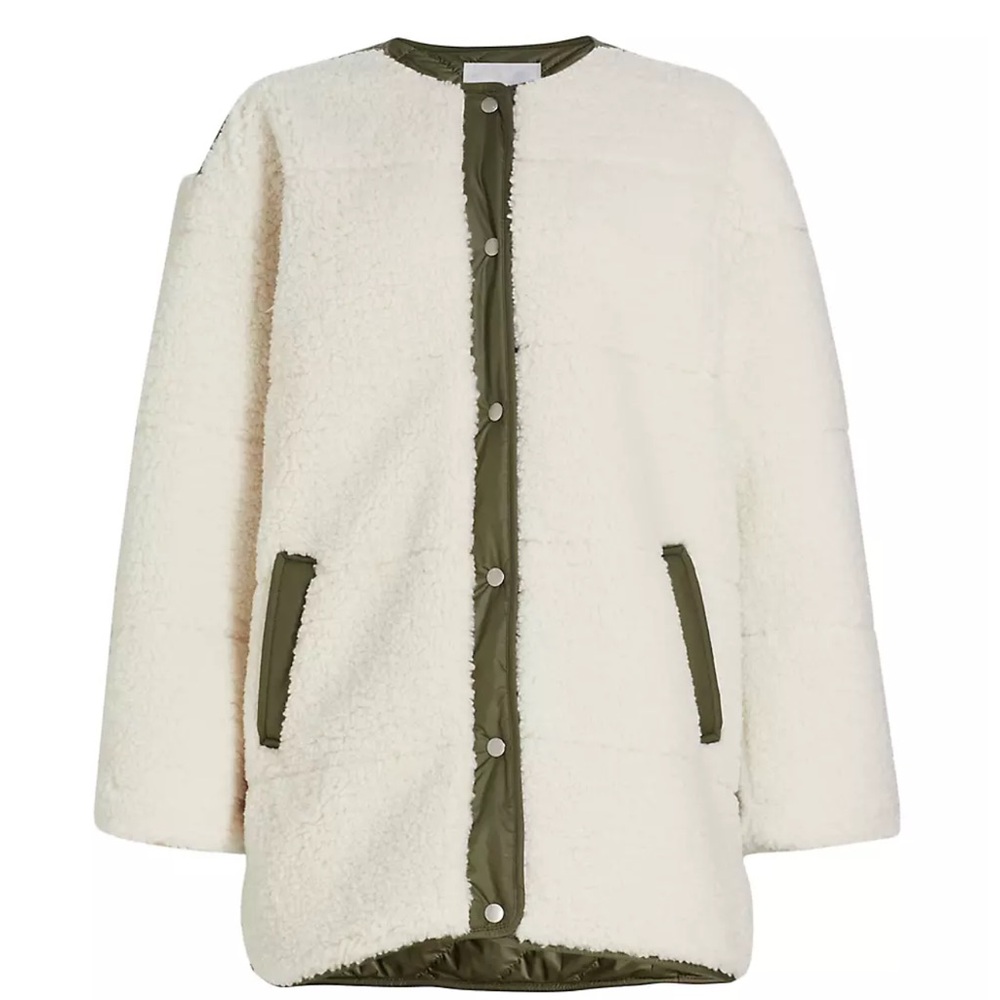 FRAME Oversized Army Liner faux Sherpa jacket size M cream/green